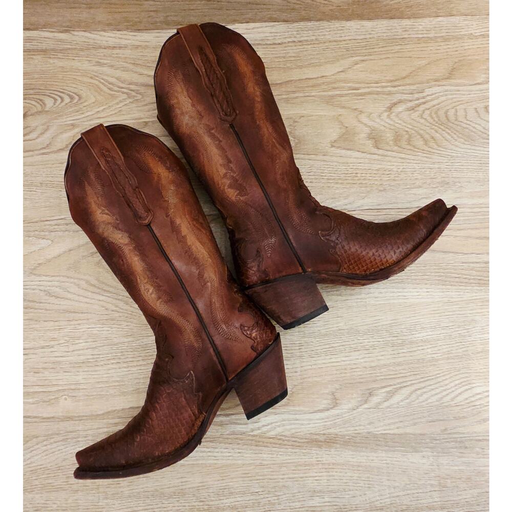 Dan Post Womens Lauryn Western Boots Snip Toe Size 8 M Python Print Leather 3784 - Picture 9 of 11